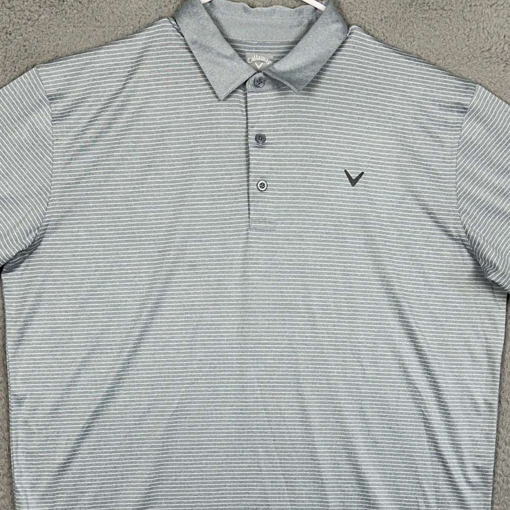 Callaway Polo Shirt Mens XL Grey Opti-Dri Golf Pinstripe Performance Rugby Logo